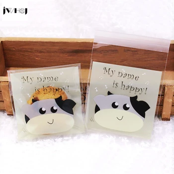 

100 pcs Cute yellow cow adhesive bag cookies diy Gift Bags for Christmas Wedding Party Candy Food&Handmade soap Packaging bags