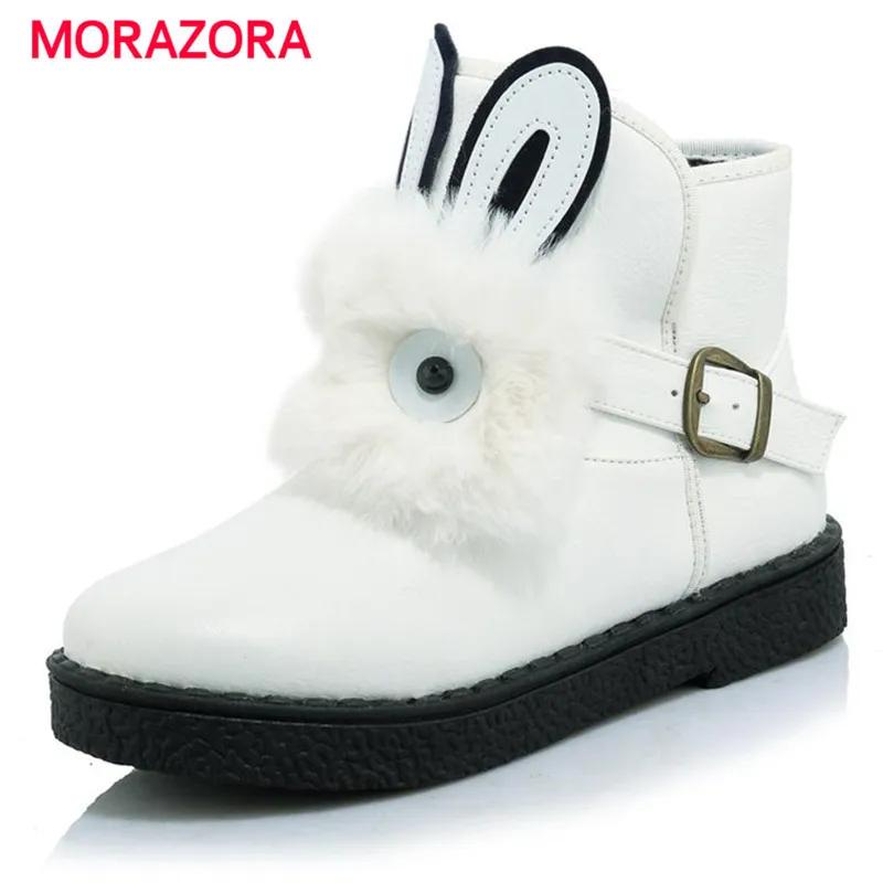 

MORAZORA Good quality college style women boots platform shoes PU solid buckle ankle boots winter keep warm snow boots lovely