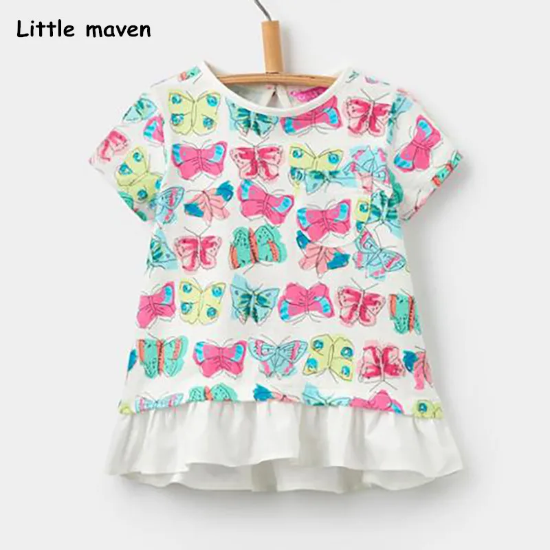 Little maven/ г.; летняя одежда для маленьких девочек; футболка с короткими рукавами и принтом бабочки; хлопковые брендовые футболки; 50997