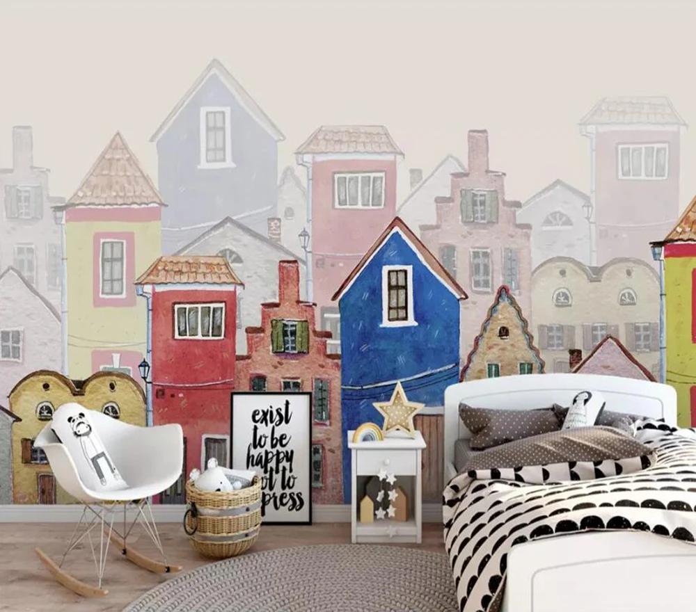 Waliicorners European city architecture cartoon watercolor castle living room bedroom 3D background wall decoration wallpaper murals 6 QQ20190324184045