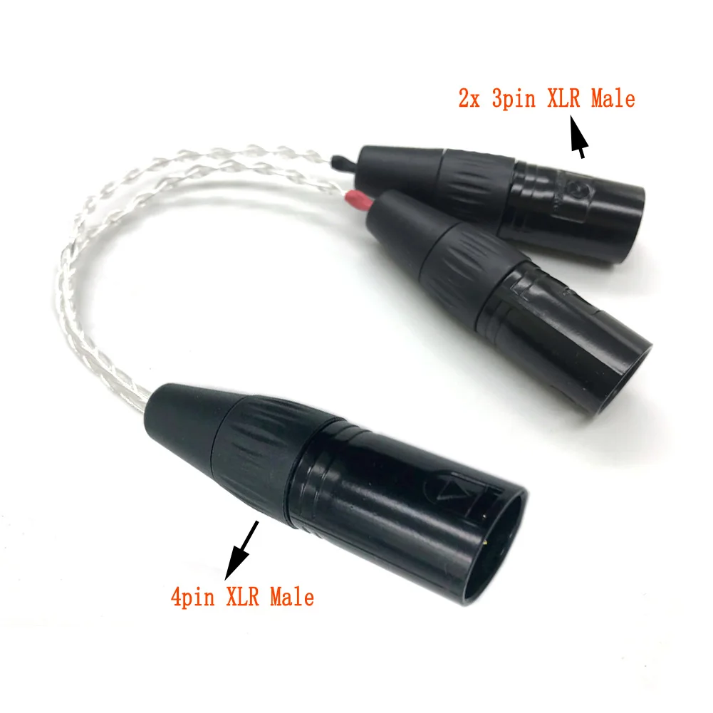  Haldane 8 Cores 7N OCC Silver Plated 4-pin XLR Male to 2x 3-pin XLR Male Balanced cable Headphone A