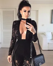Fashion Women Black Lace Dresses Club Sexy See Through Bodycon Vestidos Celebrity Style O neck Party Clubwear Night Club Dress
