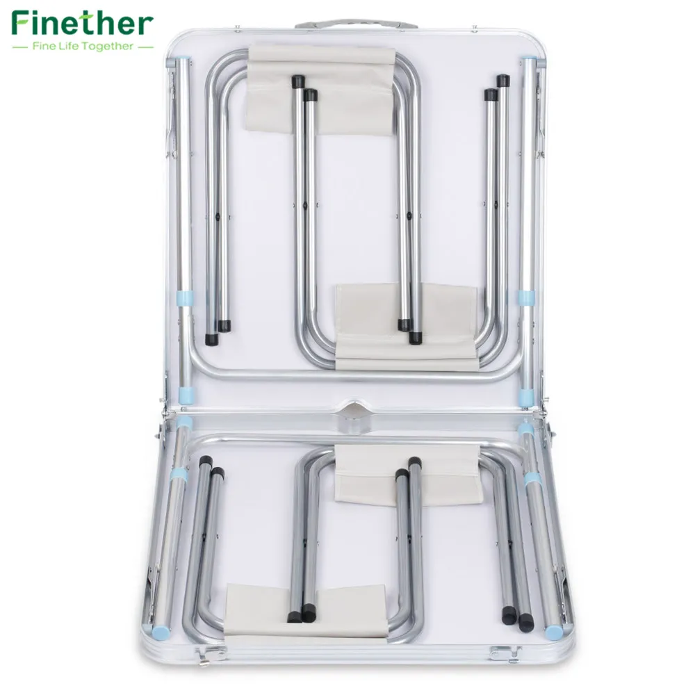 Finether Portable Ultralight Height-Adjustable Aluminum Table Folding Outdoor Table Stool Set for Dining Picnic Camping BBQ2