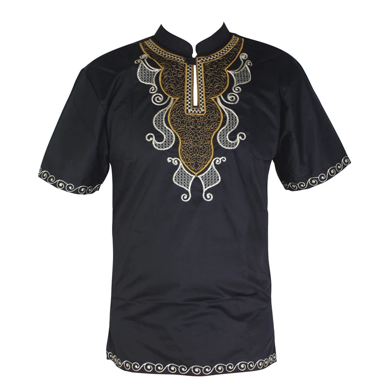 

Men`s Dashiki Tops Africa Clothes Henley Collar Bazin Embroidery African Dress Shirt for Male Summer Wearing