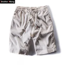 Бренд Brother Wang,, летние новые мужские повседневные шорты, повседневные Модные свободные хлопковые и льняные пляжные шорты-бермуды, мужские 1737