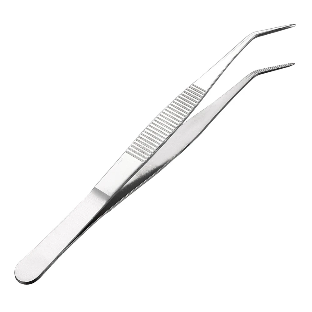 sourcingmap 10-Inch Stainless Steel Tweezers with Curved Pointed Serrated Tip
