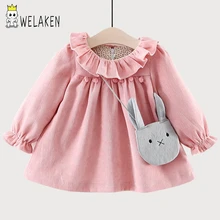 WeLaken/Новинка года; Лидер продаж; милое детское платье для девочек; детская верхняя одежда; зимнее бархатное плотное хлопковое плиссированное платье принцессы; детская сумка