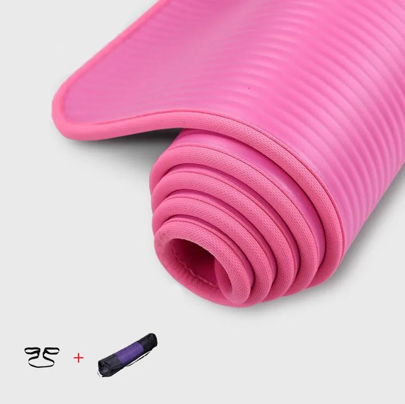 183*80 см большой нескользящий TPE коврик для йоги 10 мм Многофункциональный тренировочный Спортивный Коврик для пилатеса Junior сумка для йоги и ремень - Цвет: Розовый