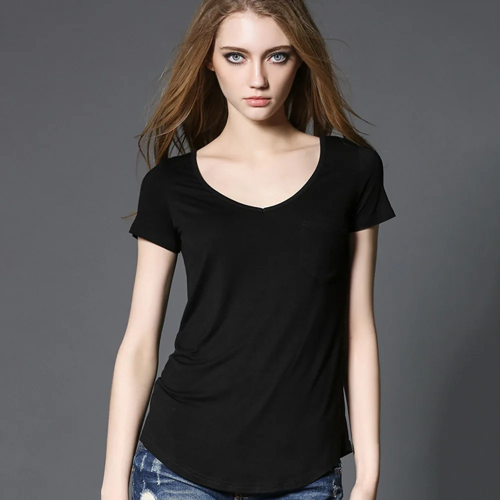 Новые летние женские модальные свободные футболки с v-образным вырезом Мягкие Однотонные блузки с коротким рукавом топы