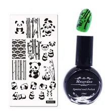 Mezerdoo 10 мл черный Дизайн ногтей штамповка польский+ 1 с милой пандой Дизайн 12*6 см Маникюр Дизайн ногтей изображения шаблона для Дизайн ногтей Живопись