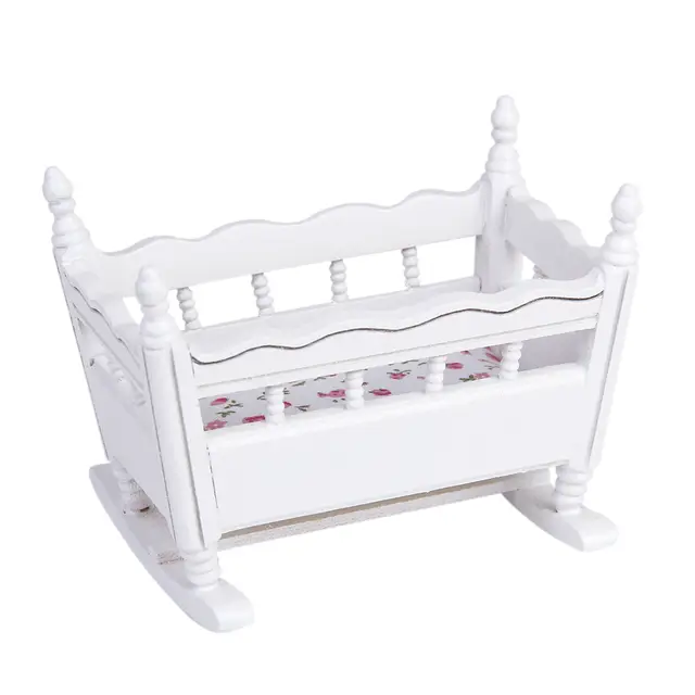 Unisex 1 12 Dolls House Miniature White Wooden Nursery Cradle Baby