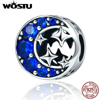 

WOSTU 925 Sterling Silver Wonderful Night, Moon & Stars Beads Fit Original WOST Charm Bracelet DIY Jewelry Gift BKC184
