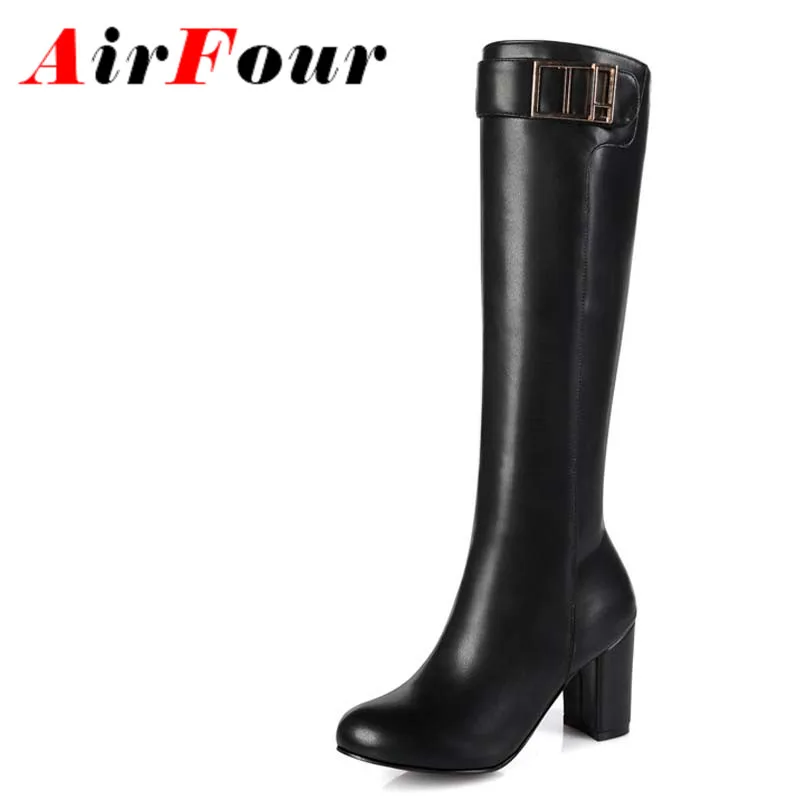 

ENMAYLA High Heels 2016 New Knee-high Boots for Women Round toe Zip Shoes Woman Short Plush Winter Warm Boots Shoes Comfortable