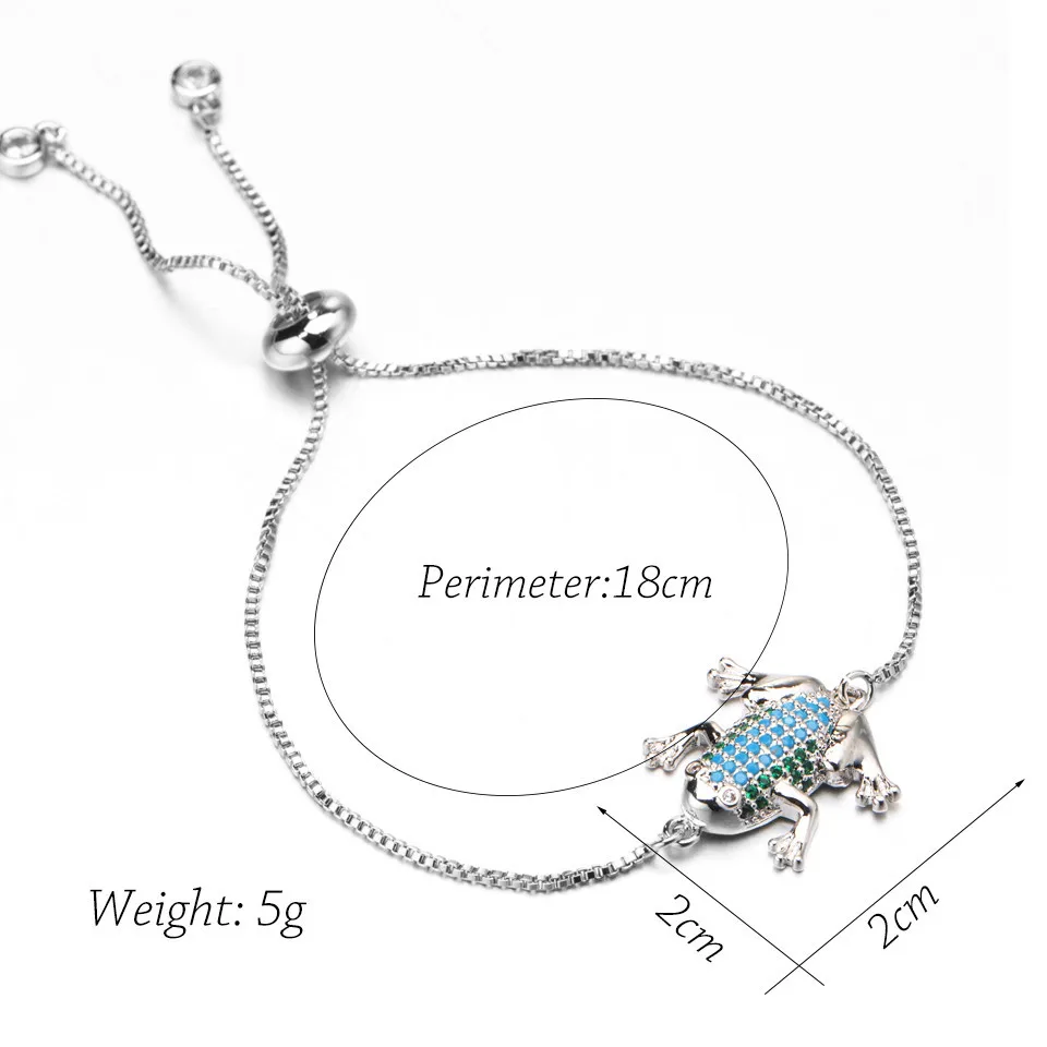 Высокое качество милый синий кристалл лягушка животное золотой и серебряный модные медные браслеты для женщин очаровательные трендовые ювелирные изделия