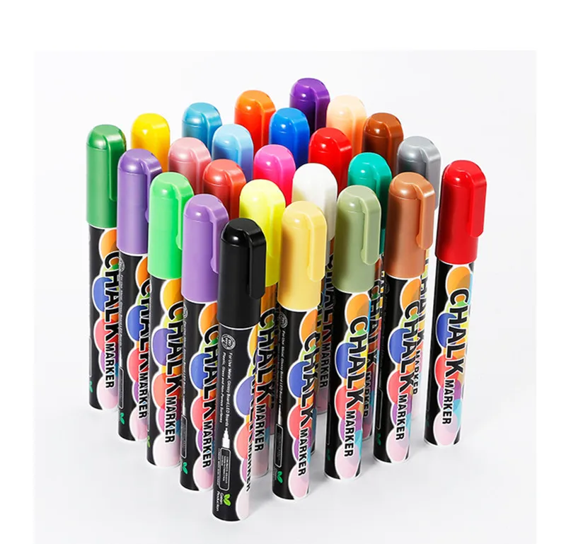 

25pcs/set 6mm Liquid Chalk Markers for School Art Painting 25 Colors Round&Chisel Tip