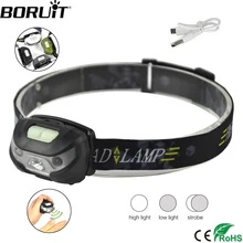 BORUiT LW6063 XPE светодиодный мини-налобный фонарь 3 режима индукционной фары USB датчик движения тела Головной фонарь для кемпинга охоты фонарик