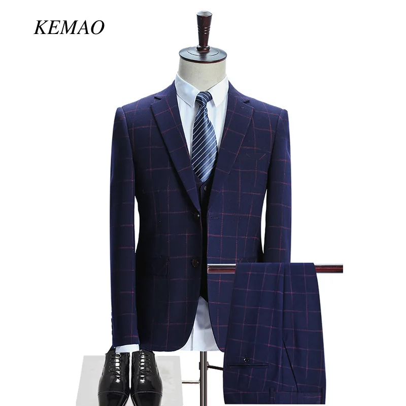 KEMAO 2018 известный бренд мужские костюмы Свадебные Жених плюс комплект из 3 предметов (куртка + жилет + штаны) slim Fit Повседневное смокинг