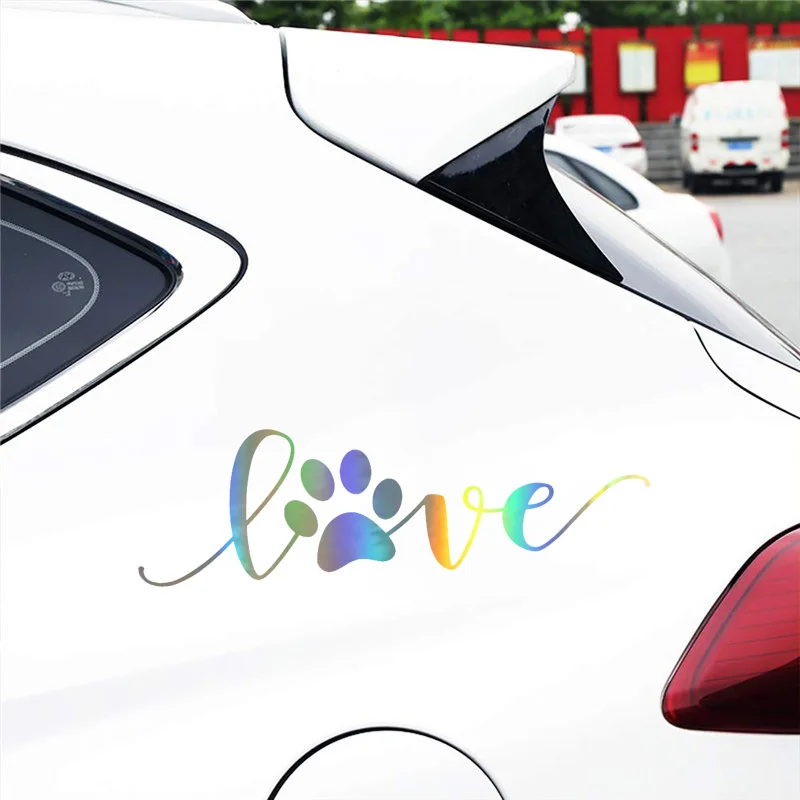 Car Sticker Vinyl 15.2CM4.68CM Love Dog Footprints Automobile Reflective Sticker Decals Car Styling BlackSilverLaser (1)