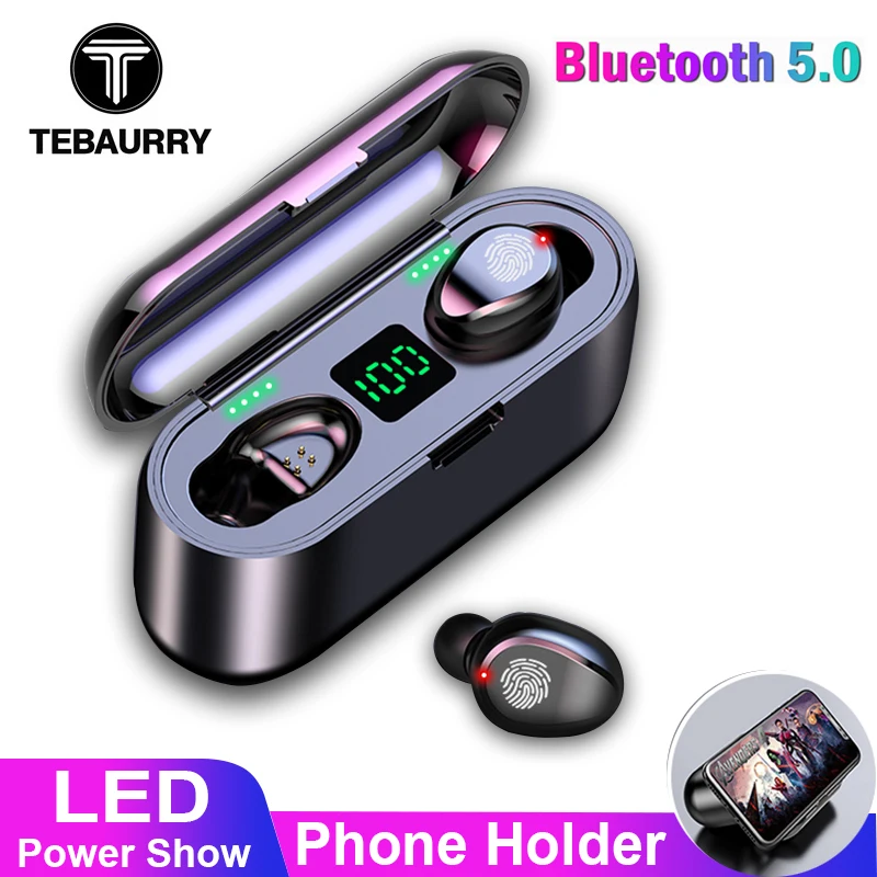 TWS V5.0 Bluetooth наушники 8D стерео беспроводные наушники спортивные беспроводные наушники со светодиодный зарядным отсеком 2000 мАч держатель для телефона