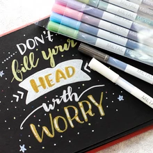 10 шт./партия металлическая Микронная ручка детальная маркировка цвет металлический маркер для альбома черная бумага Рисование школьные наборы для рисования