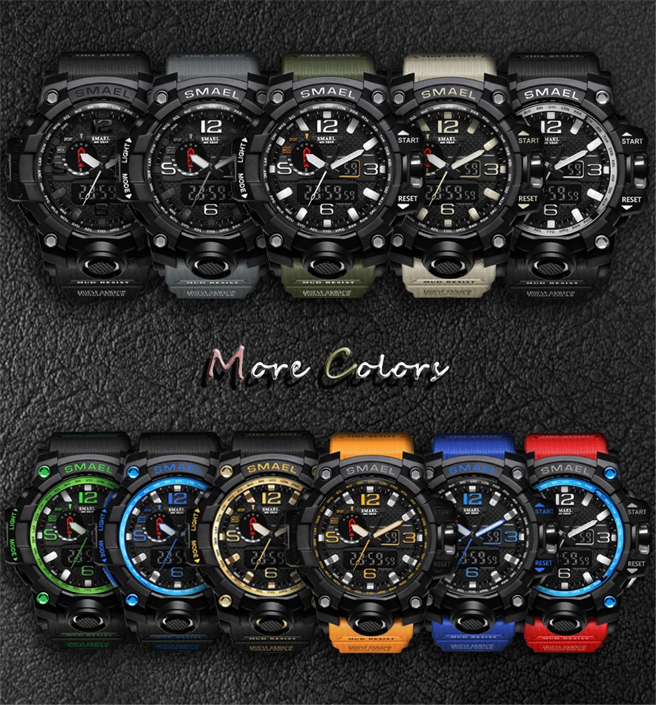 SMAEL Брендовые мужские модные водонепроницаемые аналоговые кварцевые часы с секундомером мужские спортивные часы повседневные цифровые часы мужские часы