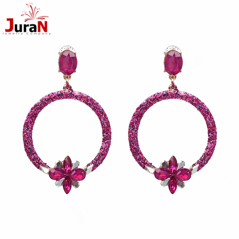 

JURAN 2018 wholesale New women statement earring fashion luxury Round crystal drop Earrings for women jewelry factory price