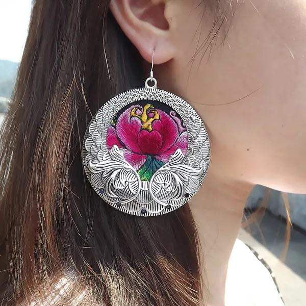 Ethnic Style Earrings Hand Embroidered Earrings Exaggerated Circles