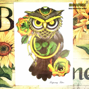 

Rose Owl Temporary Tattoo Body Art Flash Tattoo Stickers 12*20cm Waterproof Henna Tatoo Styling Home Decor Wall Sticker
