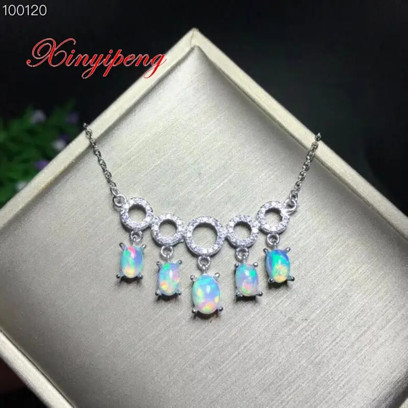 Xin yi peng 925 silver inlaid natural opal necklace, necklace woman, elegant fashion, holiday anniversary gift Xin yi peng 925 silver inlaid natural opal necklace, necklace woman, elegant fashion, holiday anniversary gift