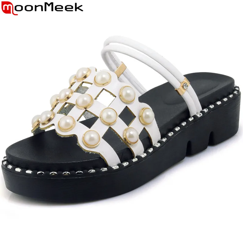 

MoonMeek 2018 fashion summer new arrive shoes woman flat platform casual mules shoes comfortable big size 33-44 women slippers