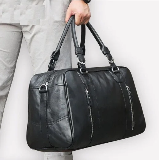 Для мужчин Путешествия Duffle Большой возможности черная сумка пояса из натуральной кожи 16 "ноутбук выходные 2018 Человек Бизнес брендовая