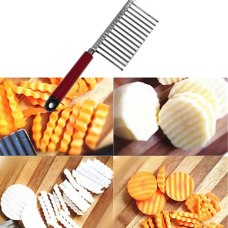 Handle Stainless Steel Kitchen Gadget Vegetable Fruit Cutting Peeler Cooking Tool Accessories Potato Wavy Edged Knife Slicer