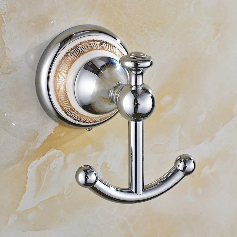 Vintage Polished Chrome Brass Robe Hook European Silver Ceramic Clothes