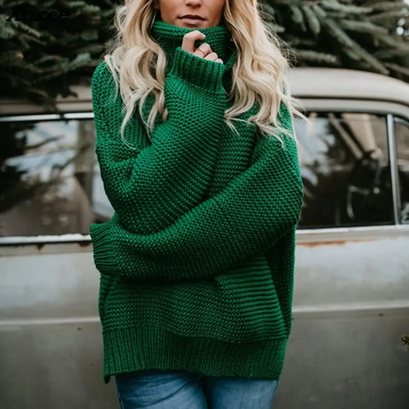 Winter Women Turtleneck Sweater Plus Size Female Casual Loose Long Sleeve Warm Sweater Warm Womens Pullover Winter Cable Knitted