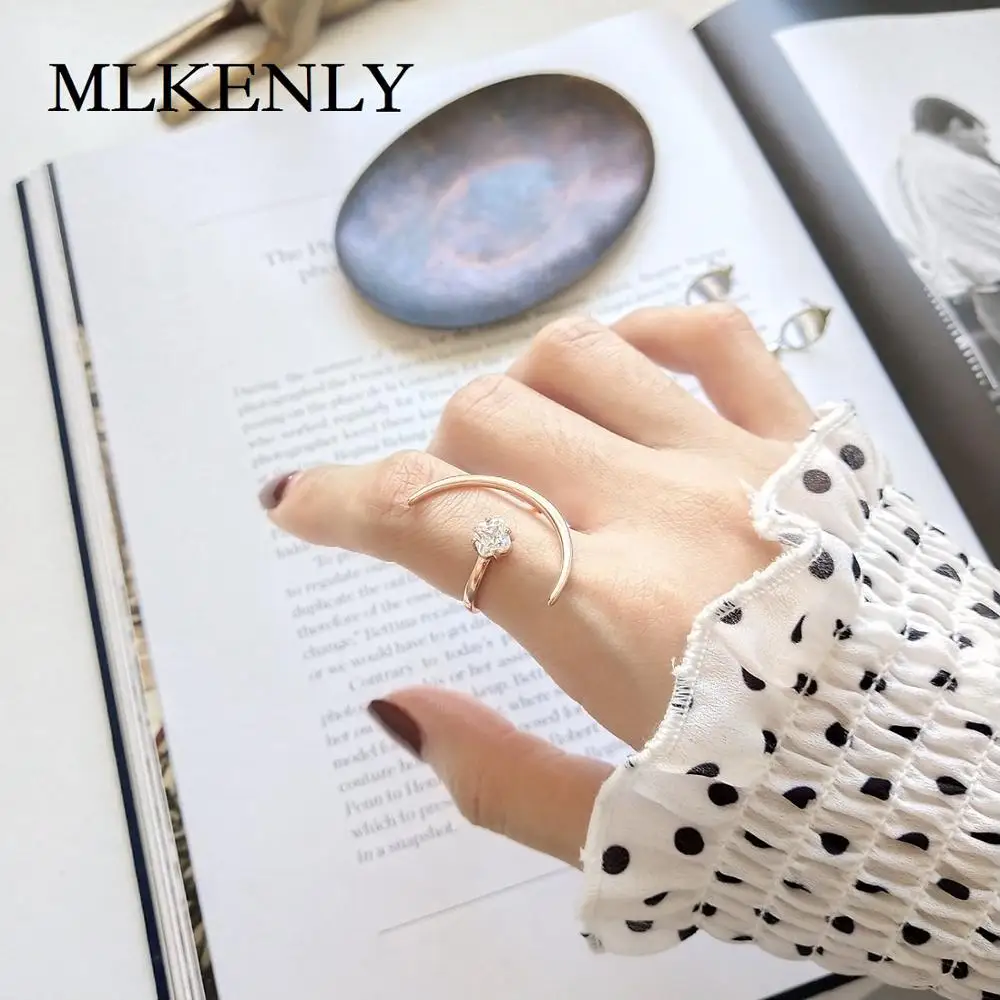 

MLKENLY 925 sterling silver open Ring simple Meniscus Zircon Index finger joint Ring for women charms fine silver jewelry
