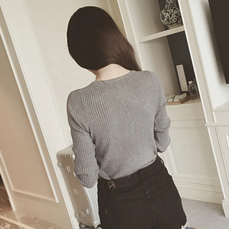 Knitted Sweater Sexy Deep V Neck Cashmere Sweater Female Women Sweaters And Pullovers Autumn Long Sleeve Button Tops 2018