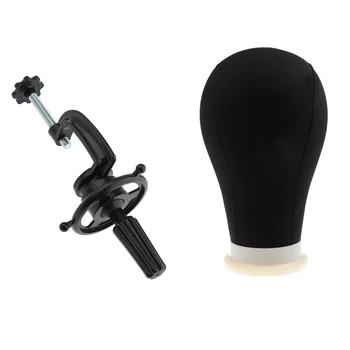 

Pro Canvas Block Head Mannequin for Wig Make Dry Style Model 22” w/ Strong Table Clamp Stand + 10pcs Pins