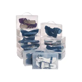

22 Ladies Mens Stackable Plastic Clear Shoe Box Boxes Storage Organiser Foldable- Transparent color