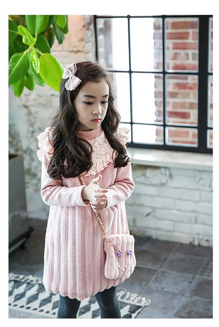 fleece little girls dress winter autumn 2017 kids princess dress children dress teenage girls  (14)