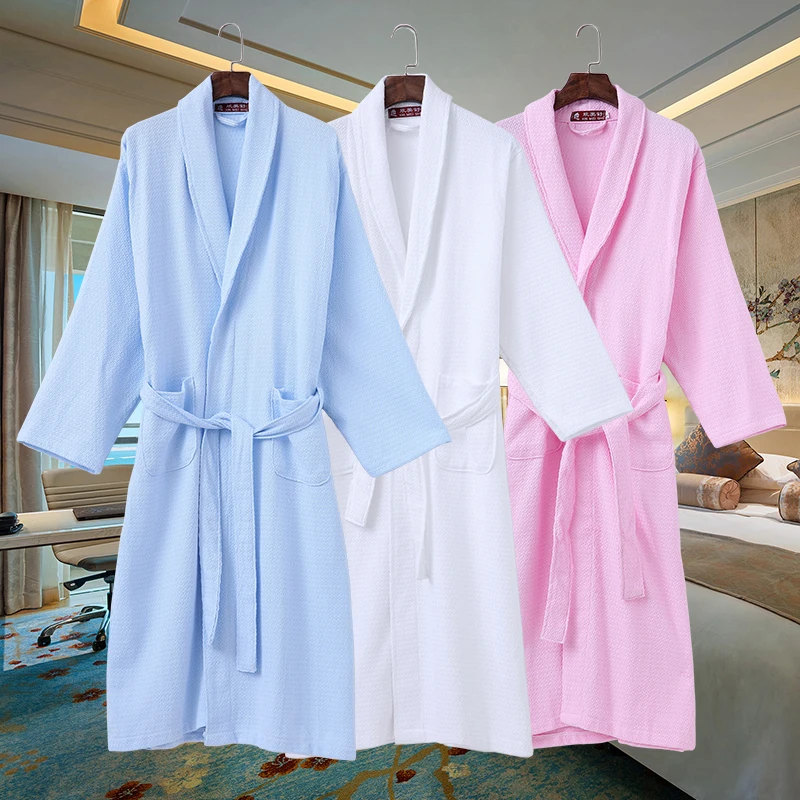 Download Waffle cotton bathrobes women pijamas robe femme ...