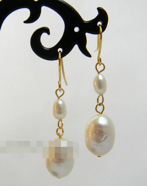 

free shipping 12522 White rice Freshwater Pearl dangle Earring