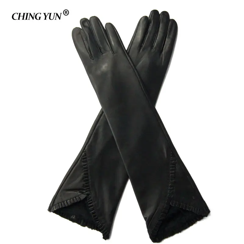 Billige Winter dame mode schaffell leder handschuhe frauen aus echtem leder handschuhe weibliche lange art warm Halten Arm sleeve Kostenloser versand