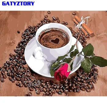 

GATYZTORY Coffee Rose Diy Oil Painting By Numbers Modern Wall Art Canvas Painting Acrylic Hand Painted For Wedding Decor 40x50cm