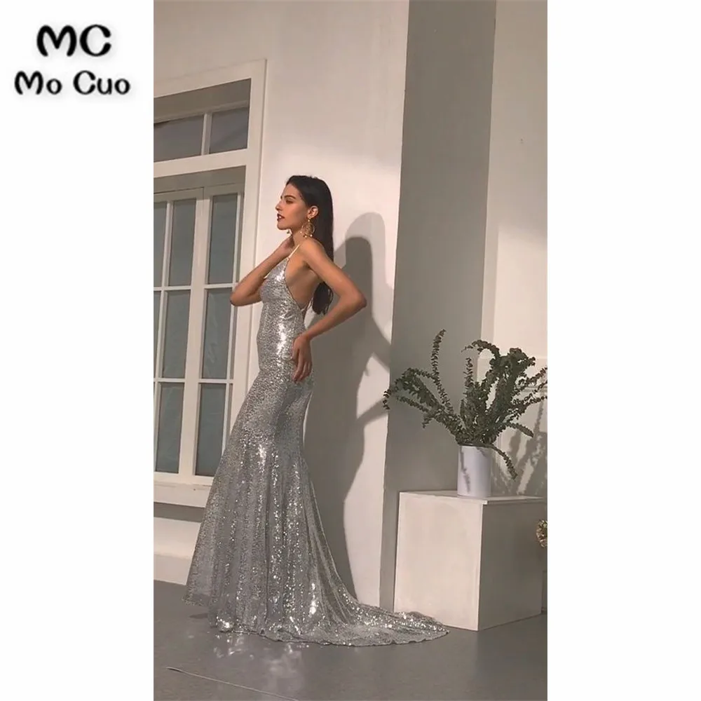 

In stock 2019 Ready Evening Dresses for Teens Sequins V-Neck Spaghetti Straps Vestidos de fiesta Evening Prom Party Dress