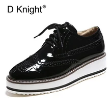 Brogue Platform Oxford Shoes For Women Plus Size 34-43 Vintage British Style Flats Lace Up Female Oxfords Ladies Casual Shoes elevator vintage women oxfords shoes creepers brogue lace up brown muffin platform british style flats thick sole white spring