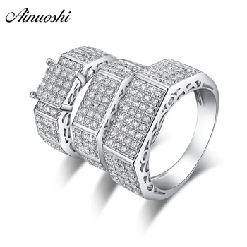 

AINUOSHI 925 Sterling Silver Couple Wedding Engagement Rings Sets Women Men Anniversary Lover Promise Ring Sets Gift Accessaries