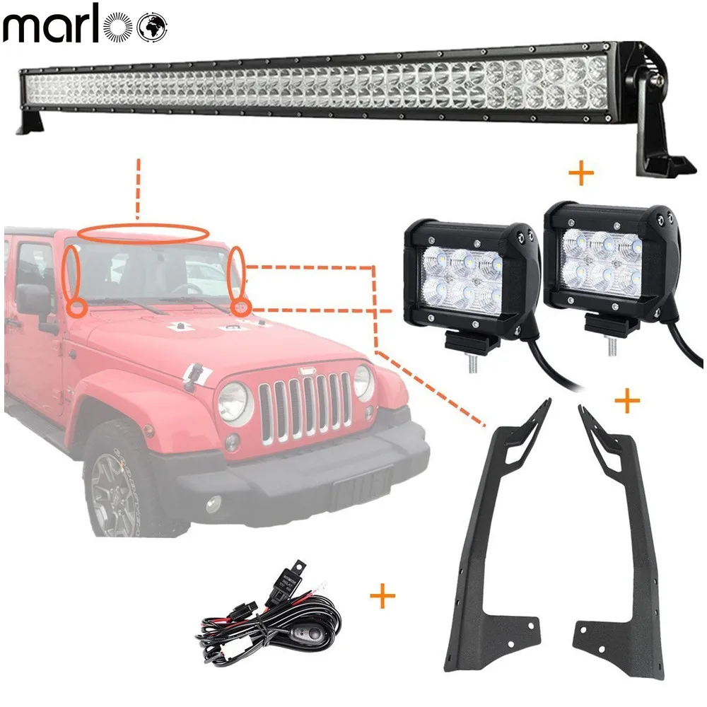 Marloo For Jeep Wrangler JK 07 18 Set 50" 288W LED Light Bar W/ Wiring