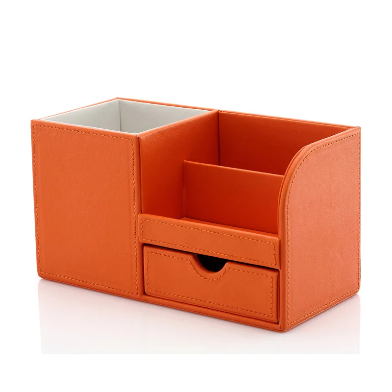  Pen Pencil Holder Box Full Half PU Leather Case Desk Stationery Organizer Storage Box Desk Accessor