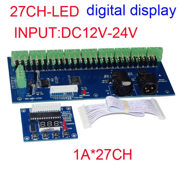 1 шт. DMX-27CH-светодиодный цифровой светодиодный дисплей диммер 1A * 27CH декодер DC12V-24V светодиодный RGB контроллер для светодиодный светильник