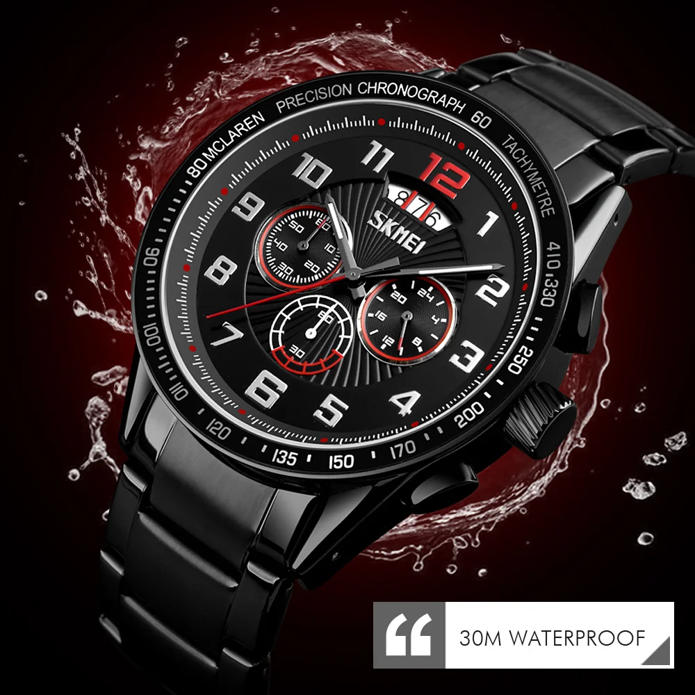 

SKMEI Business Mens Watches Top Brand Luxury Chronograph Calendar Sport Watch Stainless Steel Waterproof Quartz Watch Men Clock